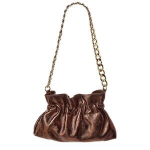 Italian Leather Pouchette Shoulder Bag, Gold